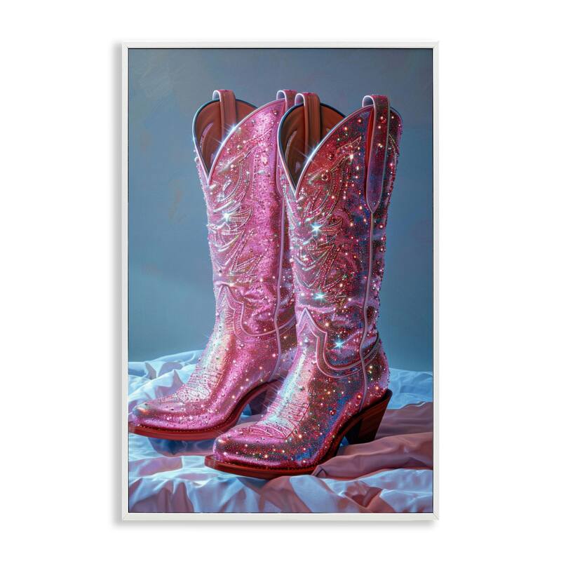 Stupell Dazzling Pink Glam Cowgirl Boots Framed Giclee Art Design By LSR Creative Studio - 20 x 30 - White