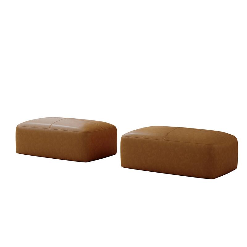 UIXE Genuine Leather Ottoman, Upholstered Ottoman for Living Room