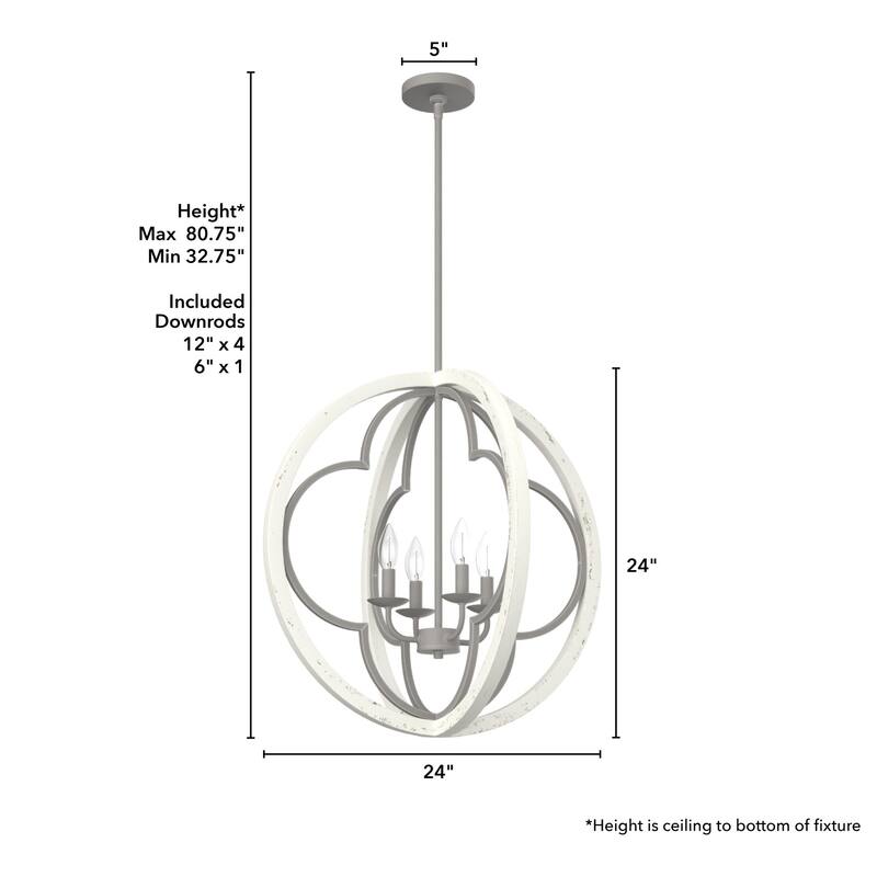 Hunter 24" Gablecrest 4-Light Pendant - Kitchen Island, Dining, Entry - Farmhouse, French Country, Distressed White