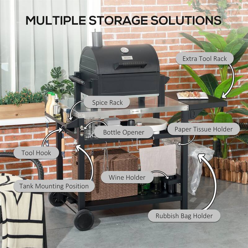 Outdoor Grill Cart with Foldable Side Table