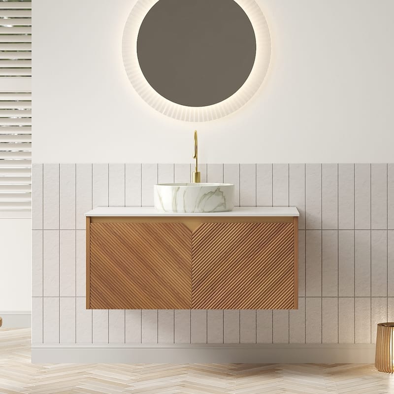 GDFStudio - Ruben Modern Floating Bathroom Vanity with Twill Double Doors & Vessel Basin, WITHOUT Faucet