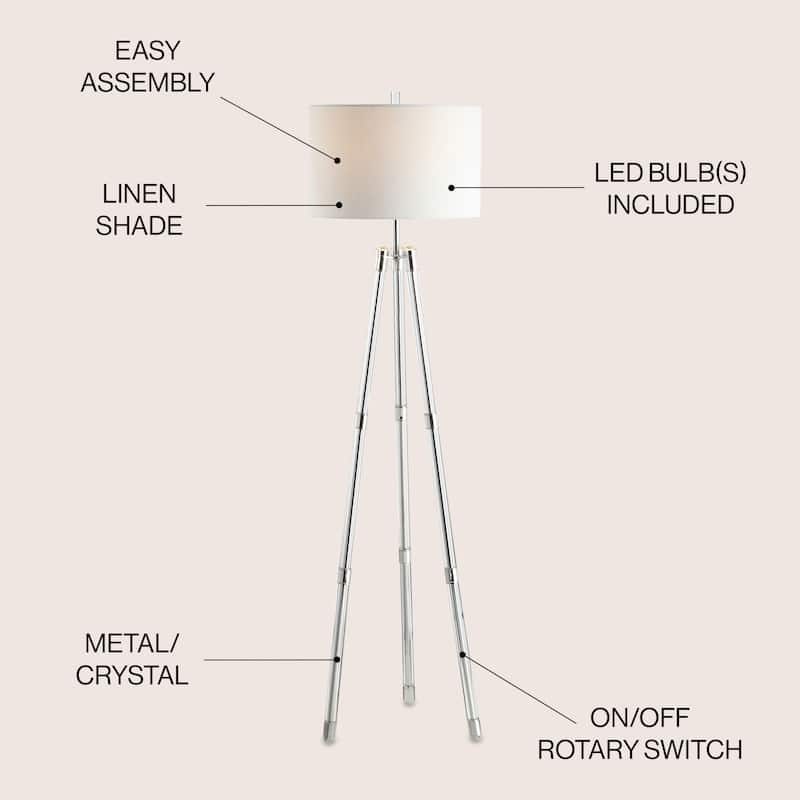 Taylor 60" Surveyor's Tripod Metal/Crystal LED Floor Lamp, Chrome by JONATHAN Y