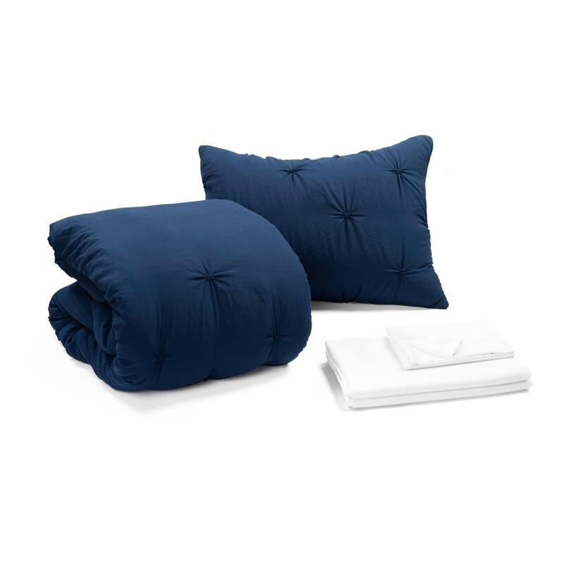 Lush Decor Ravello Pintuck BIAB Soft Reversible Printed Comforter With Sheet