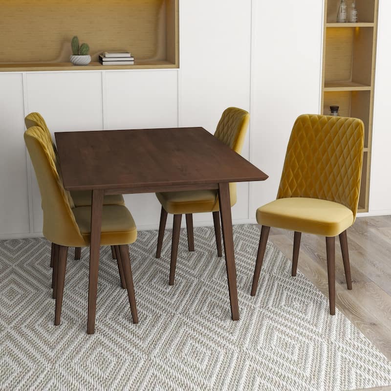 Amy Modern Solid Wood Walnut Dining Table and 4 Chairs Set