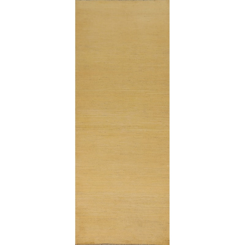 Yellow Modern Gabbeh Runner Rug Hand-Knotted Wool Carpet - 2'7"x 9'6"