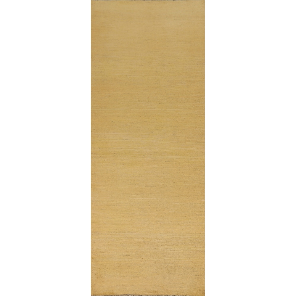 Yellow Modern Gabbeh Runner Rug Hand-Knotted Wool Carpet - 2'7"x 9'6"