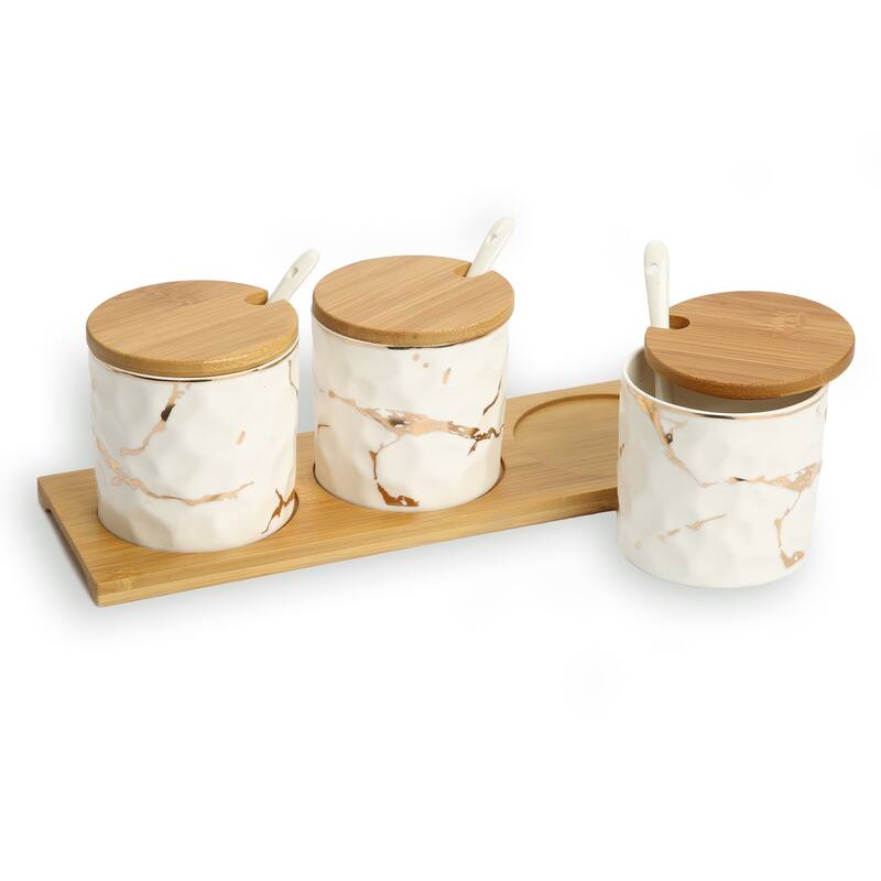 White Porcelain Canister Set with Gold Design