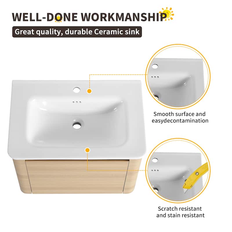 Beingnext 24''/28''/36''/40''/60''/68'' Floating Bathroom Vanity with Sink, Wall Mounted Bathroom Vanity with Soft Close Door