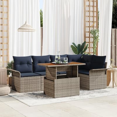 vidaXL 6 Piece Garden Sofa Set with Cushions - 95.5×52.2×27.2