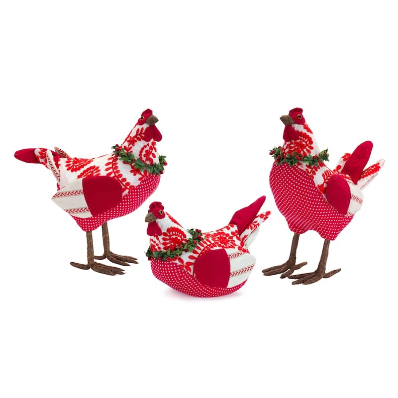 French Hens Decor (Set of 3) - Red
