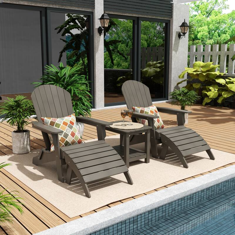 Vineyard HIPS Outdoor Folding Eco-Friendly All Weather Seashell Adirondack Chairs (5-Piece Conversation Set) - Charcoal Gray