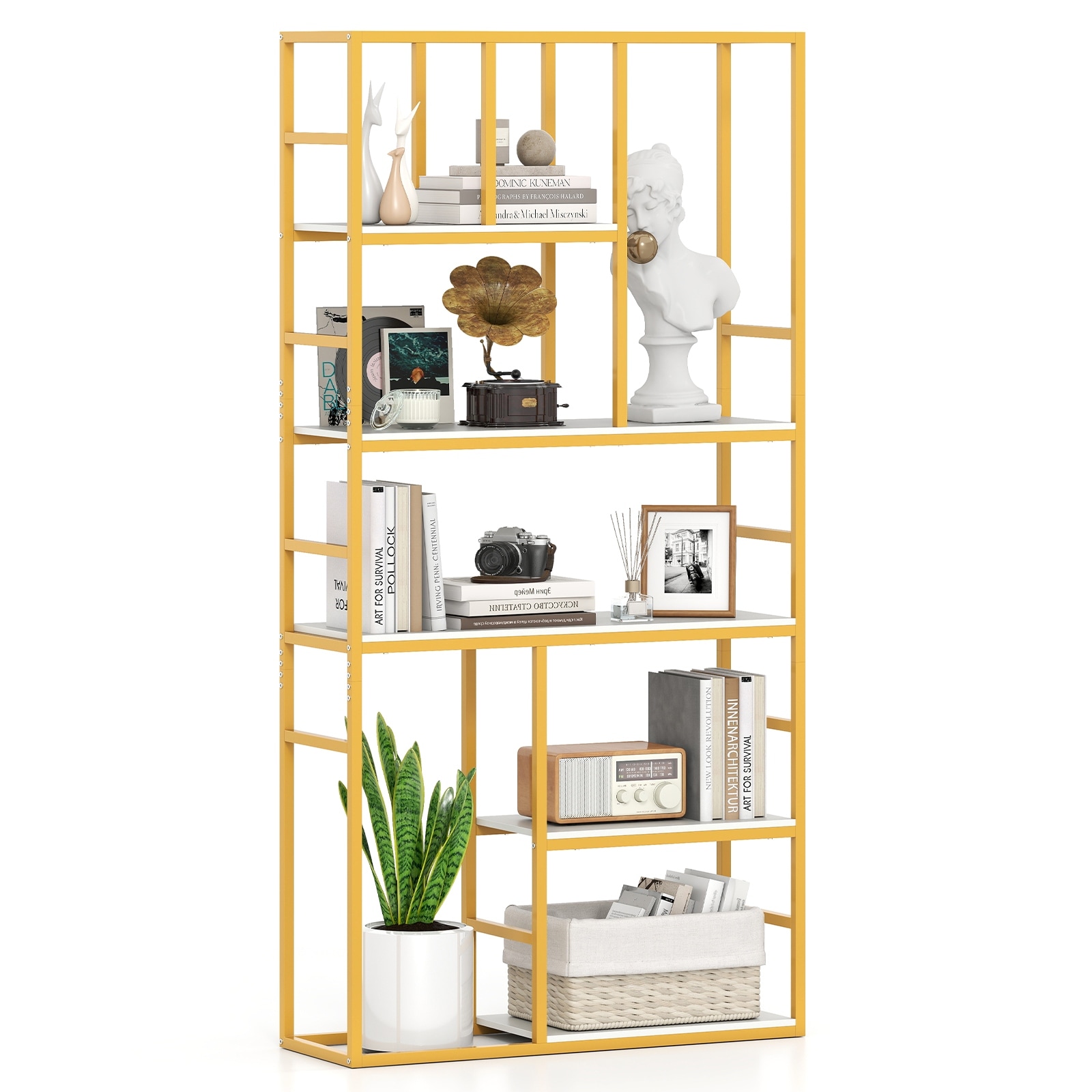 Gymax 71'' 5 Tier Tall Bookshelf w/Open Storage Shelves Metal Frame