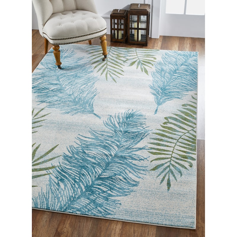 Domani Seaside Palms Tropical Rug - 9'10" x 13'2" - Teal / Sage