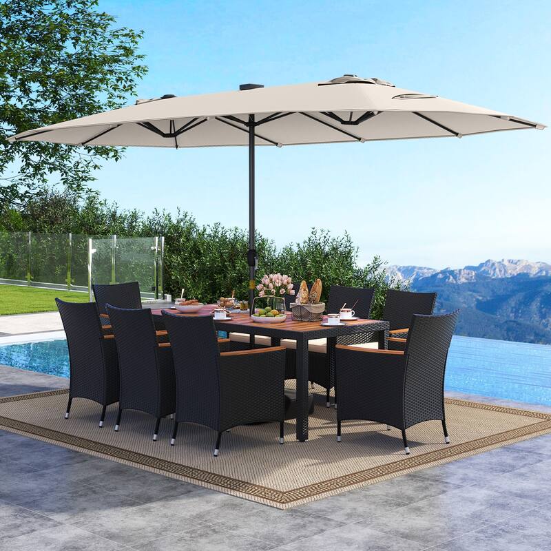 Gymax Set Of 11 Patio Dining Set w/ 15ft Double-Sided Patio Umbrella