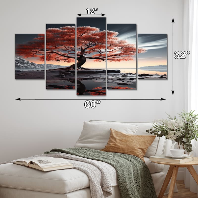 Designart "Tree Monochrome Essence Of Light" Floral Multipanel Canvas Wall Art set
