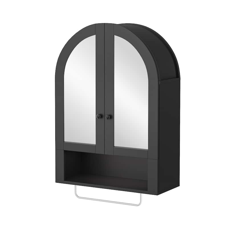 Wall Mounted Arched Cabinet with Mirrored Doors and Adjustable Shelves for Laundry Room, Bathroom, Kitchen