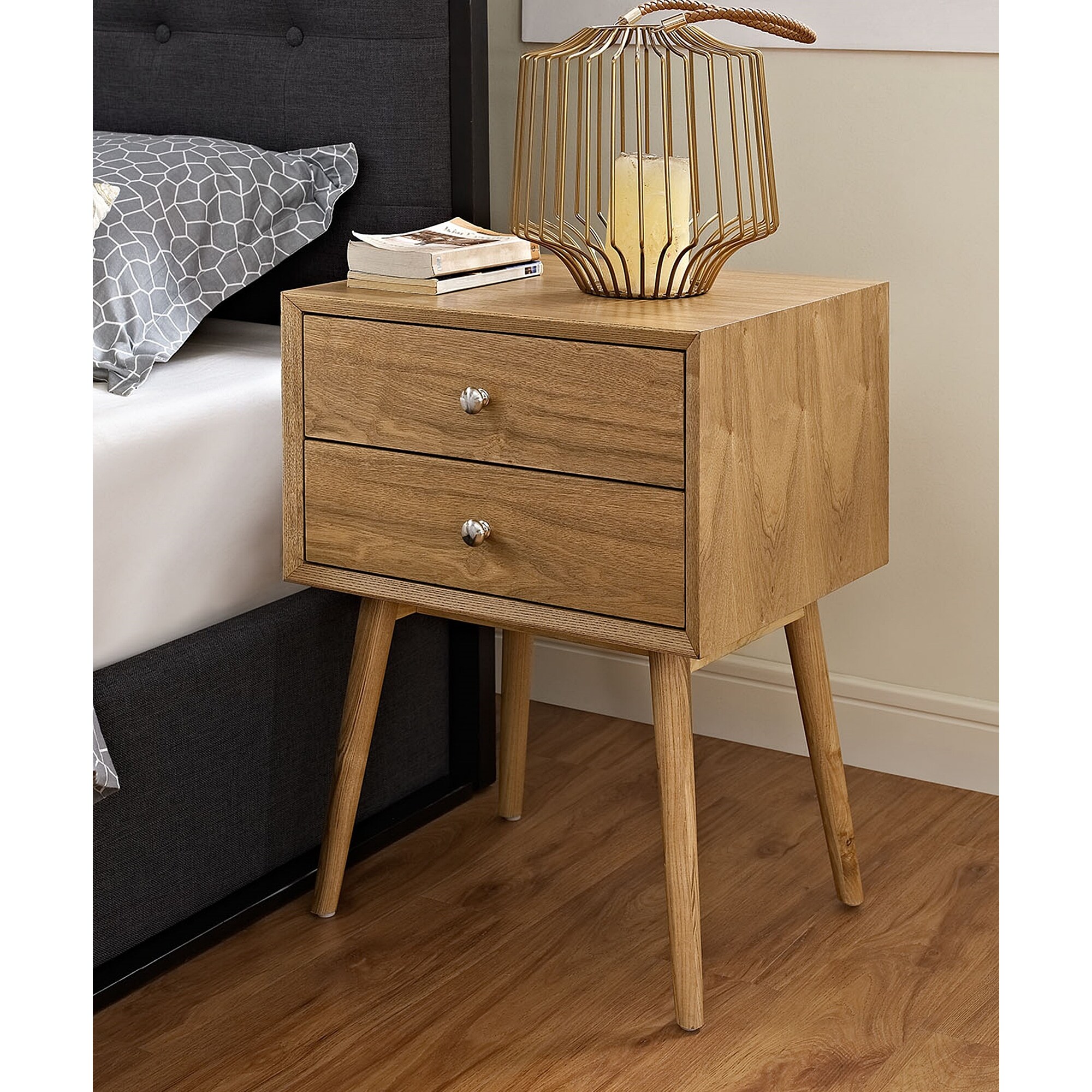 Modern natural wood on sale nightstand