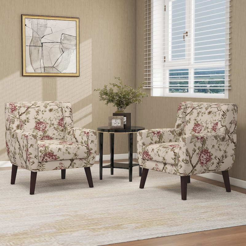 Cotton/ Linen Look Fabric Modern Accent Chair Armchair - Set of 2 - Pattern Floral(Set of 2)