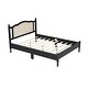 preview thumbnail 4 of 18, Wooden Queen Size Vintage Platform Bed with Rattan Headboard amd Slat Support