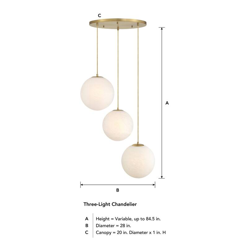 Pixie 3-Light Brushed Gold Modern Globe Chandelier for Entryways with 12 in. Etched Cloud Glass Shades - 28