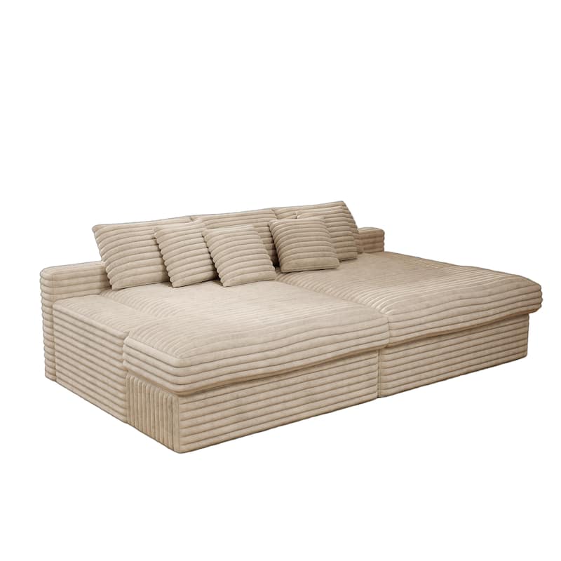 118.1" Oversized Boneless Double Chaise Lounge Sofa, Modern Corduroy Sectional Cloud Couch Loveseat Sleeper Bed, Floor Chair