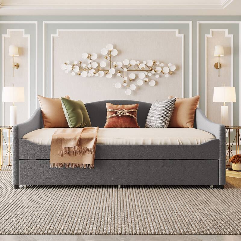 Teddy Fleece Full Size Upholstered Daybed with Light and Trundle