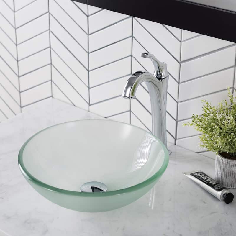 Kraus 14" Frosted Glass Vessel Bathroom Sink Only