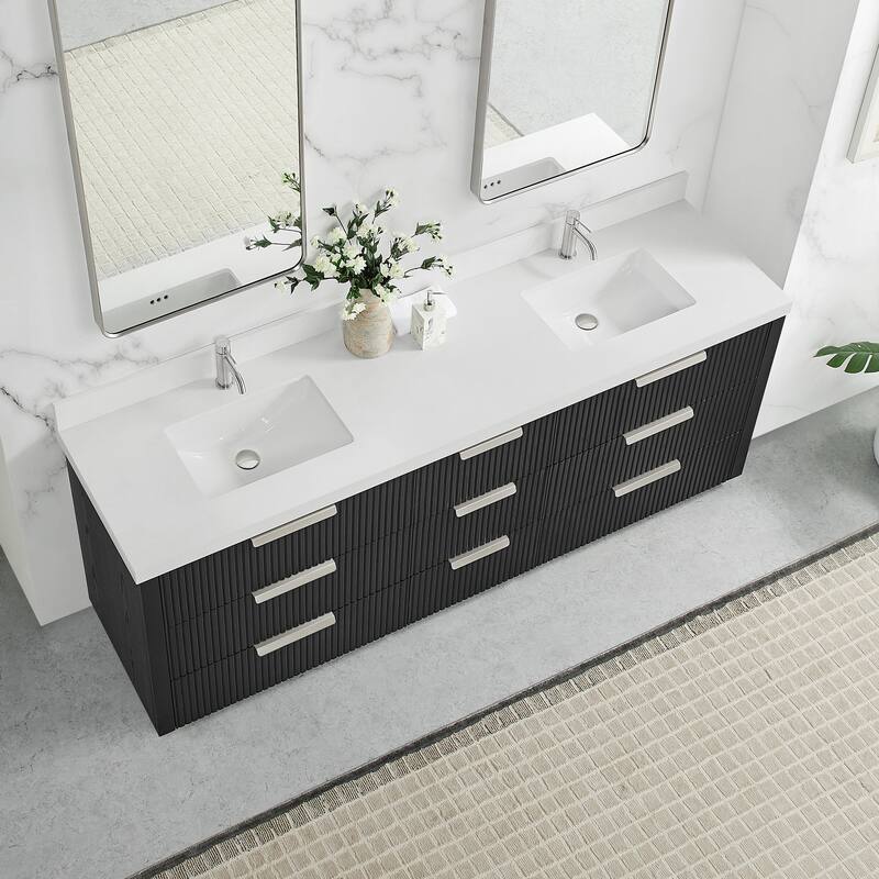 Santarem Double Vanity with Pure White Quartz Stone Top without Mirror