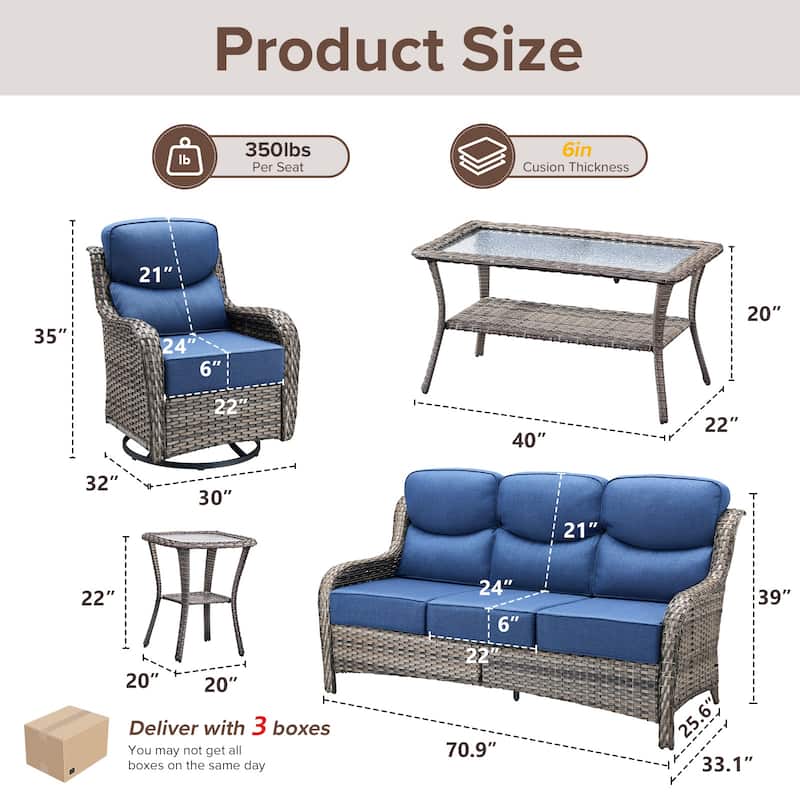 Gymojoy 5-Piece Patio Furniture Set with Swivel Glider Chairs, 6-Inch Ultra-Plush Cushions & Water-Resistant Olefin Fabric