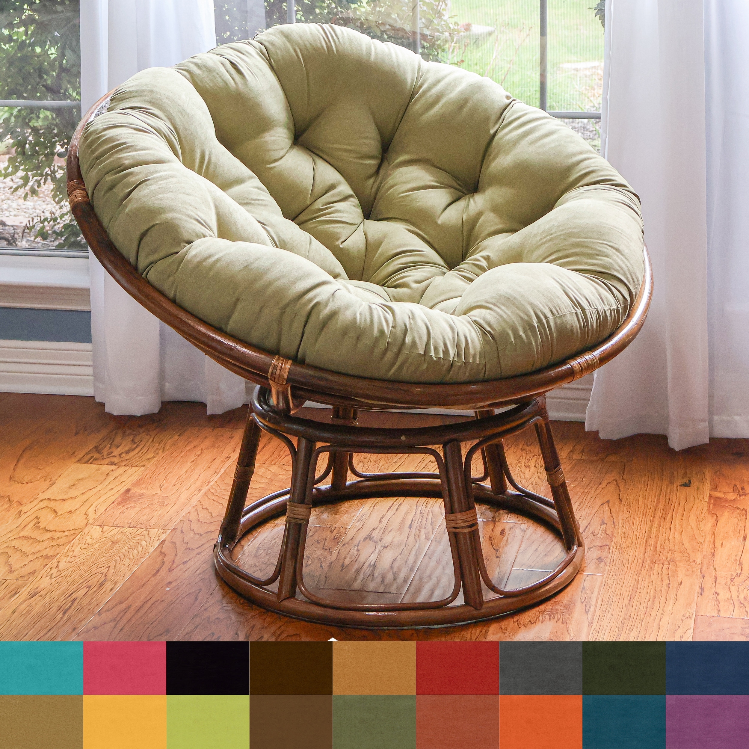 Bali 42-inch Rattan Papasan Chair with Microsuede Cushion