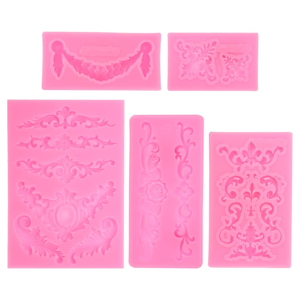 5PCS Polymer Clay Mold, Fondant Mold 3D Baroque Iod-Mold Silicone Rose