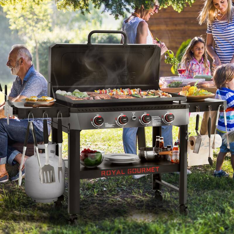 Royal Gourmet 34-Inch 4-Burner Propane Gas Griddle with Hood , Black