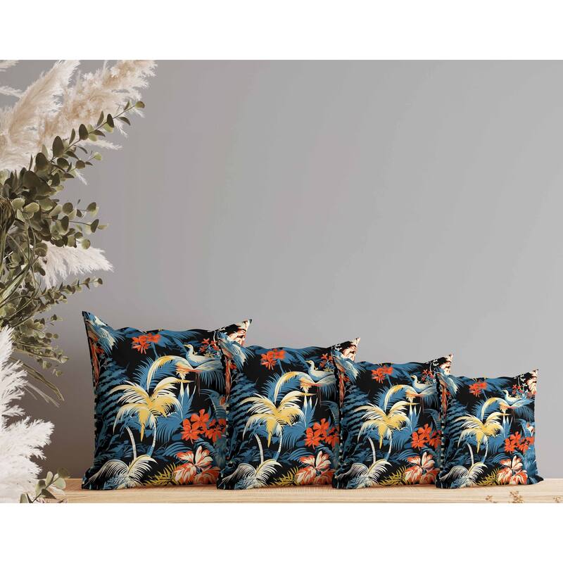 Tropi Chirp Faux Suede Reversible Throw Pillow Black and Blue