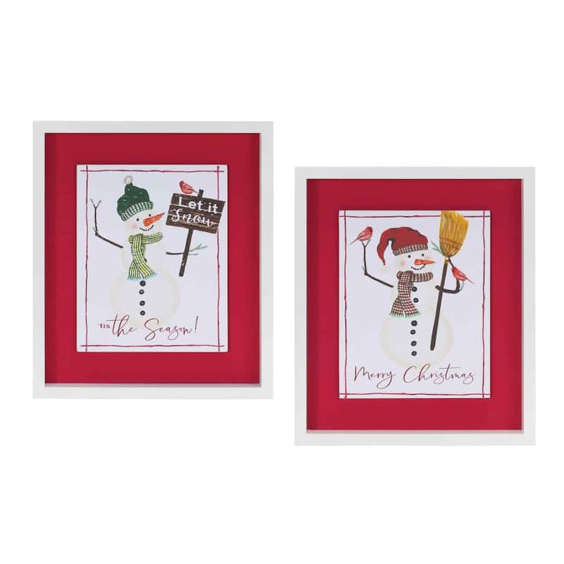 Snowman Framed Christmas Wall Art - 12" x 14" - Set of 2