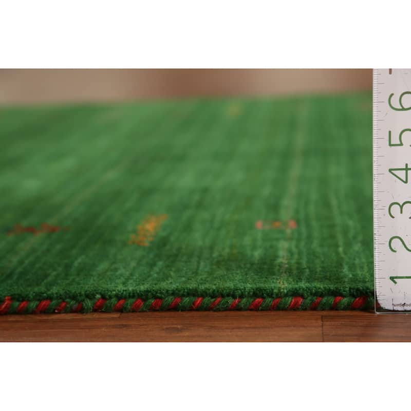 Green Gabbeh Indian Rug Handmade Wool Carpet - 5'1" x 7'8"