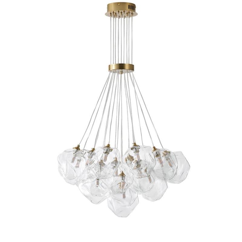 Modern 19-Light Stone Glass Globe Cluster Chandelier in Brass Finish - N/A