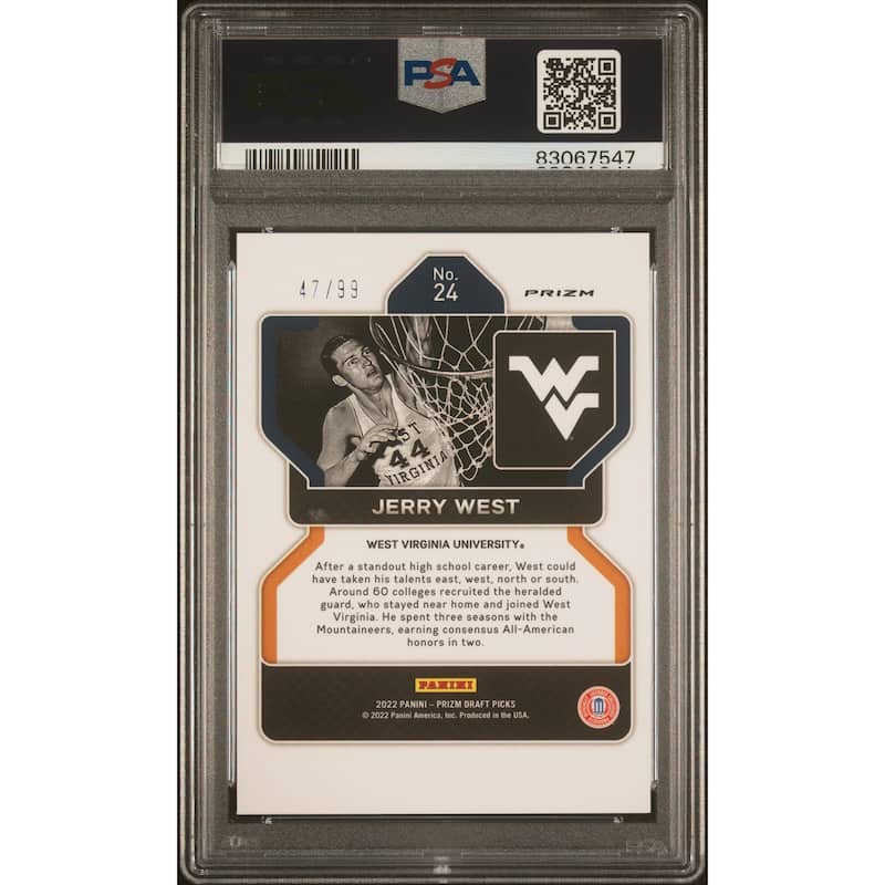 Jerry West 2022 Panini Prizm Blue Ice Signed Card #24 Auto Graded PSA 10 47/99 - 8'6" x 11'6"