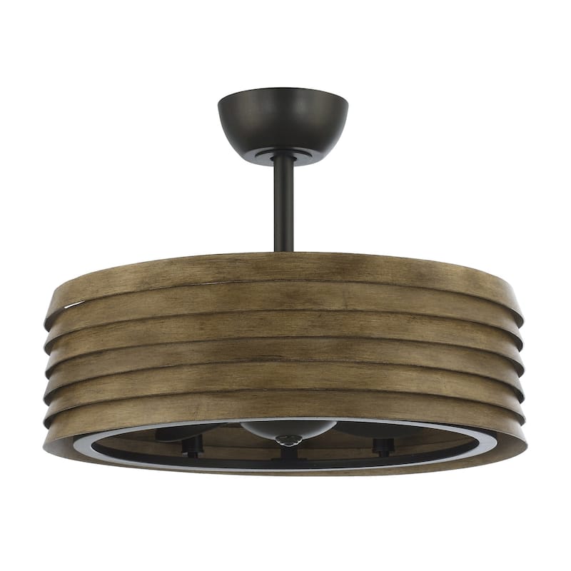 24.4" Farmhouse/ Retro Metal Bladeless Caged Ceiling Fan with Remote