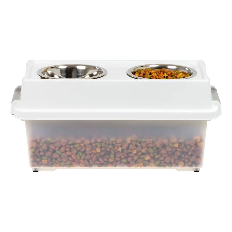 Elevated Feeder with Airtight Pet Food Storage and Removable Bowls, White