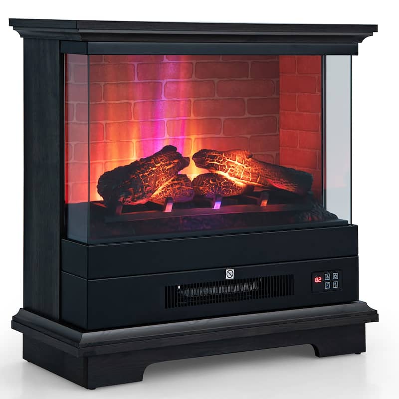 Costway 27'' Freestanding Electric Fireplace Heater w/ 3-Level Flame - See Details - Black