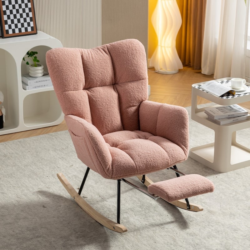 Modern Teddy Fabric Living Room Rocking Chair with Adjustable Footrest