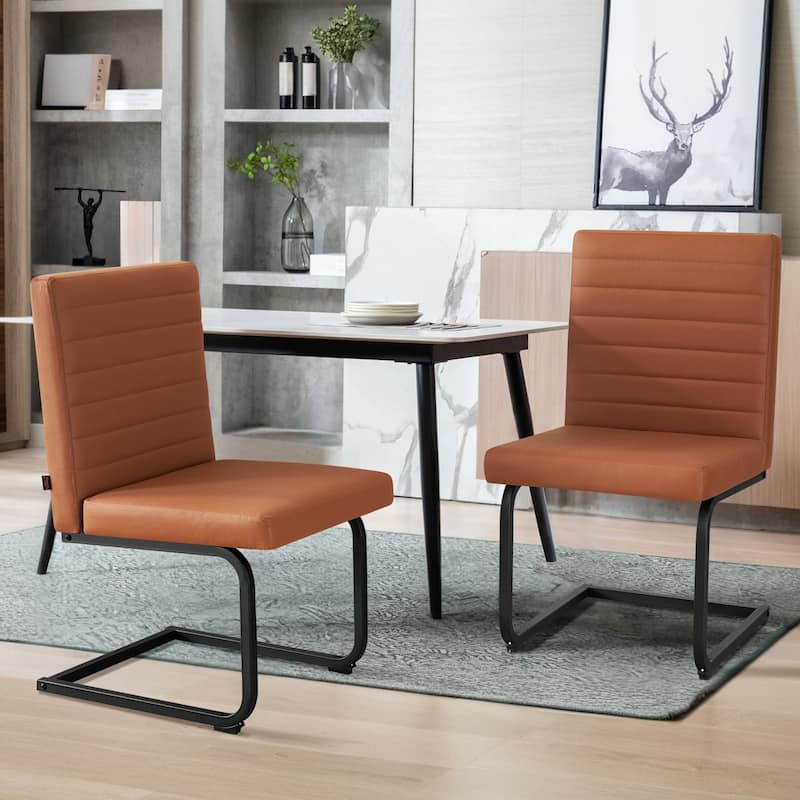 Dining Chairs Set of 2, Upholstered Kitchen Chairs with Metal Legs, Armless Chair with Comfortable Seat,Easy Assembly - Brown