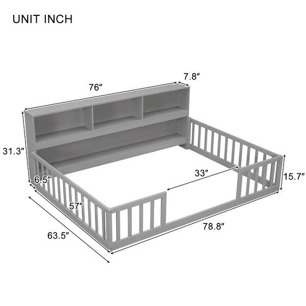 dimension image slide 0 of 4, Wooden bed floor bed with bedside bookcase and shelves