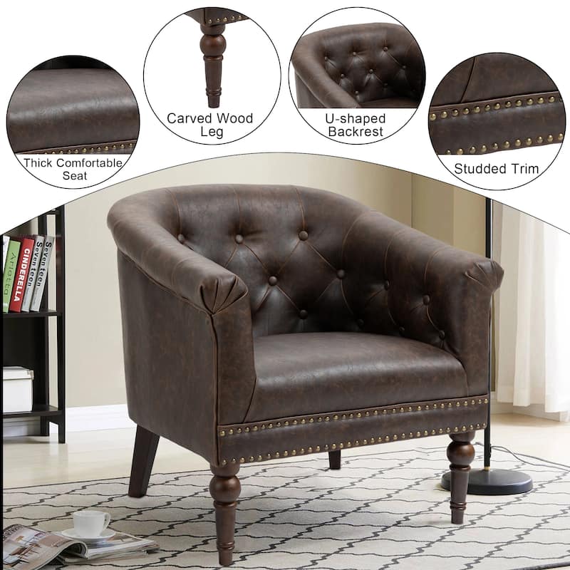 Modern PU Leather Armchair Tufted Accent Chair