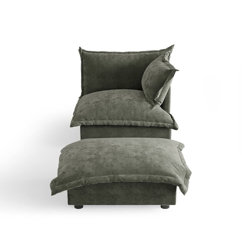 Casual 40"W Oversized Soft Comfy Cloud Chenille Chaise Lounge with Ottoman