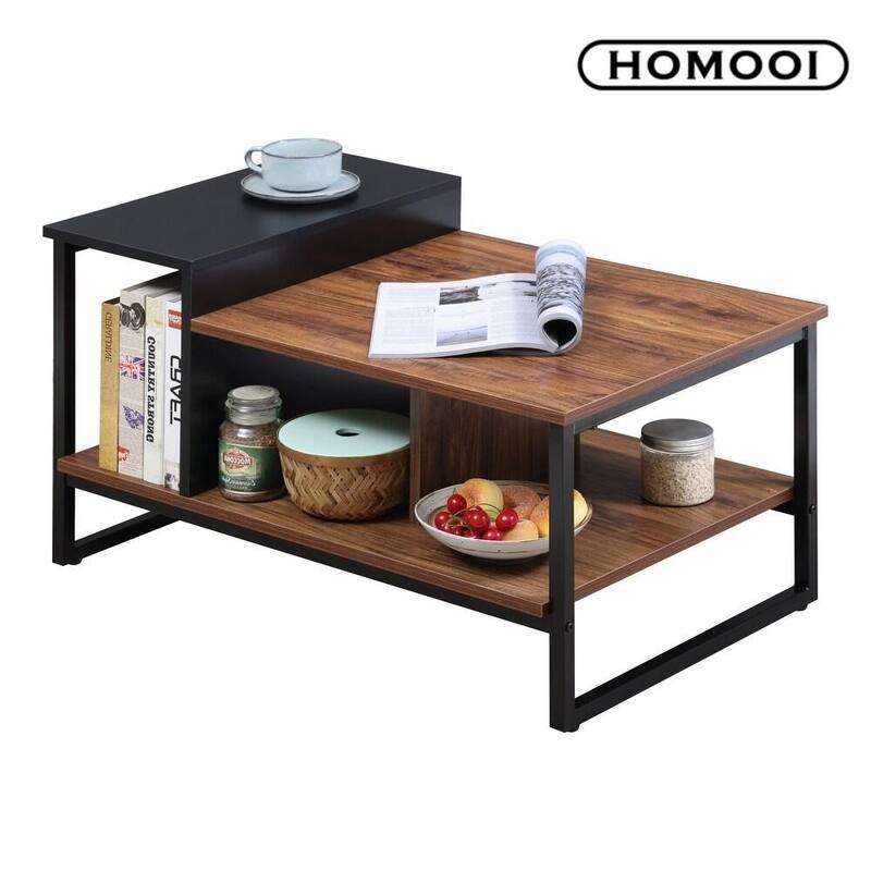 Morden Rectangle Coffee Table with Storage Shelves, 31.5" - 31.5 x 19.6" - 31.5 x 19.6" - Walnut