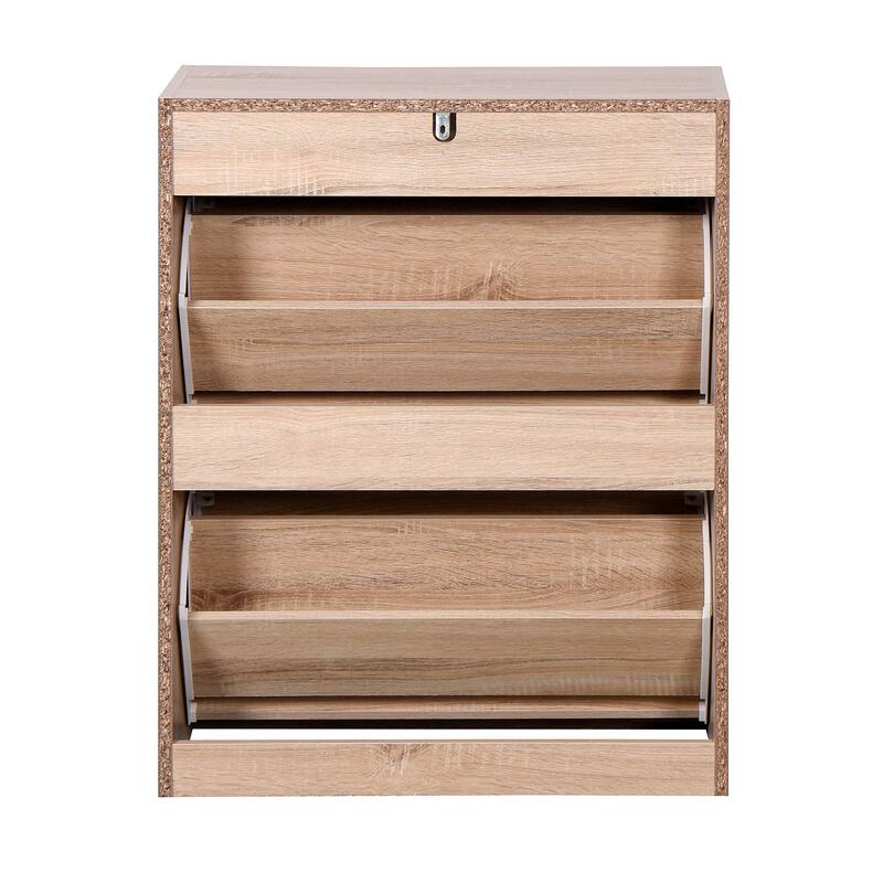Wooden Shoe Cabinet for Entryway, White Shoe Storage Cabinet with 2 Flip Doors