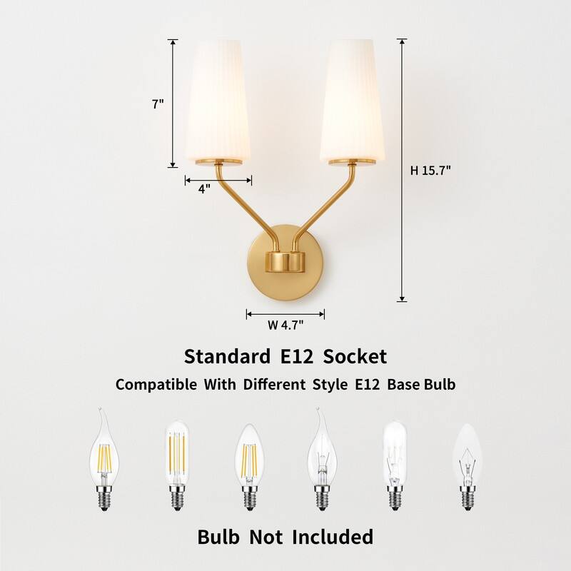 KAWOTI Modern Glam 2-Light Wall Sconce with Opal Glass Shade