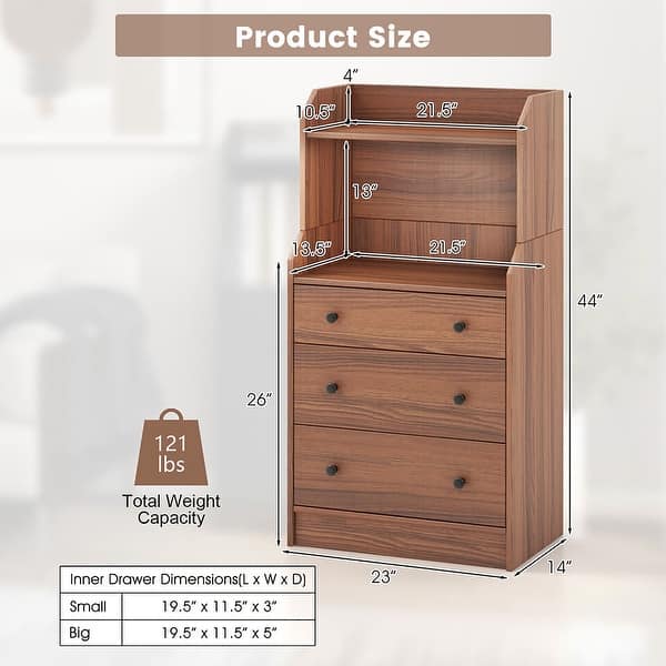 Gymax 3-Drawer Dresser 44'' Tall Wood Storage Organizer Chest w/ 2