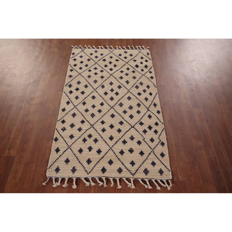 Trellis Ivory Moroccan Oriental Accent Rug Handmade Wool Carpet - 3'0"x 5'2"